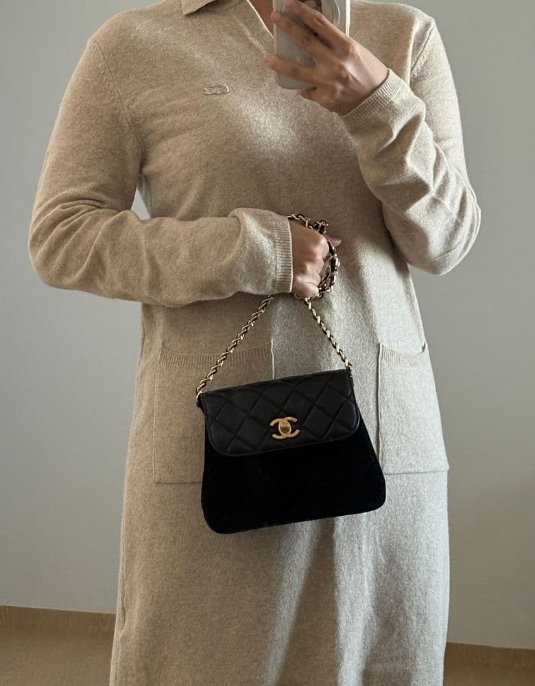 샤넬 램스킨&스웨이드 반반백