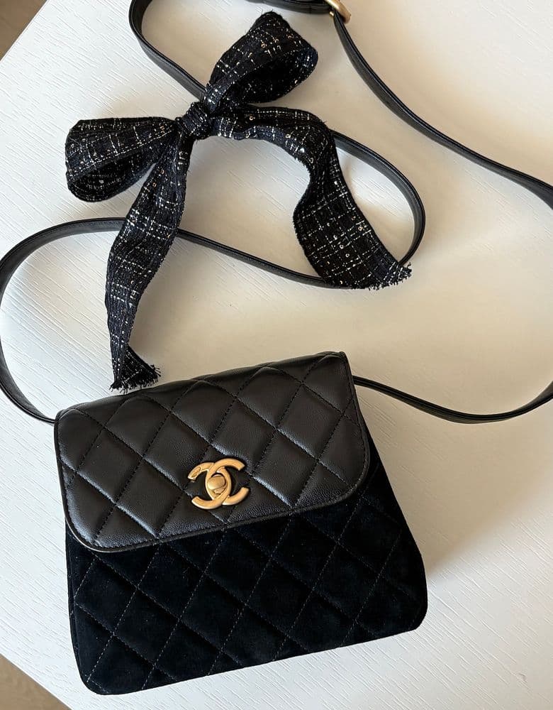 샤넬 램스킨&스웨이드 반반백