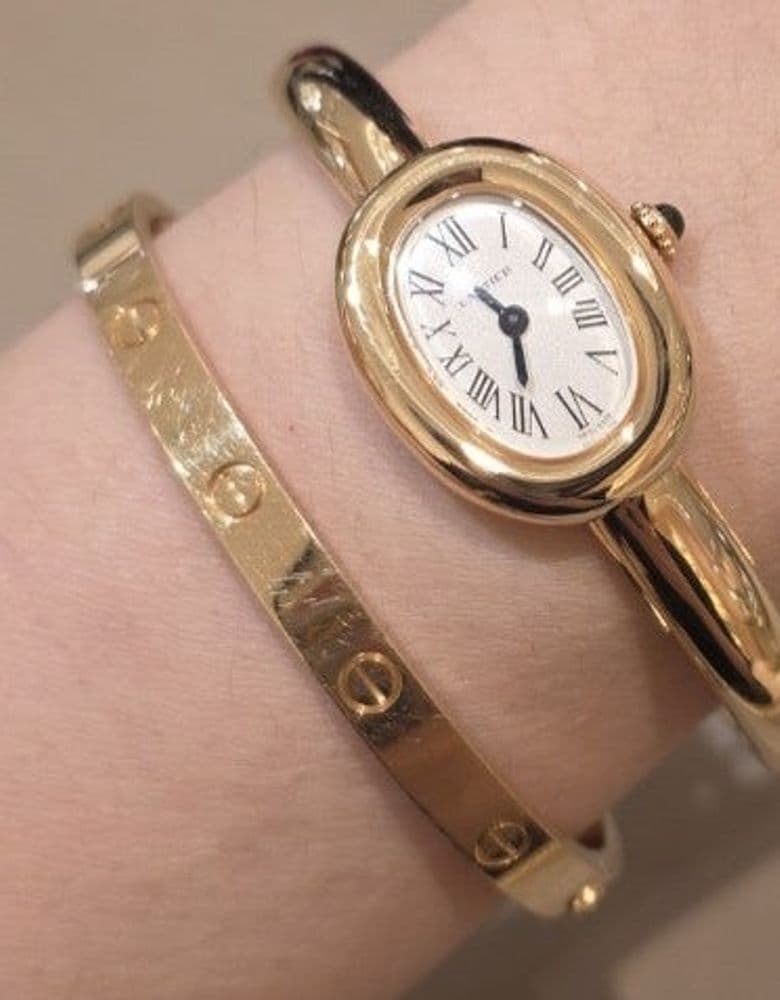 까르띠에 - 러브 팔찌 미듐 옐로골드 16사이즈 후기 (색상, 사이즈 비교 및 착샷)