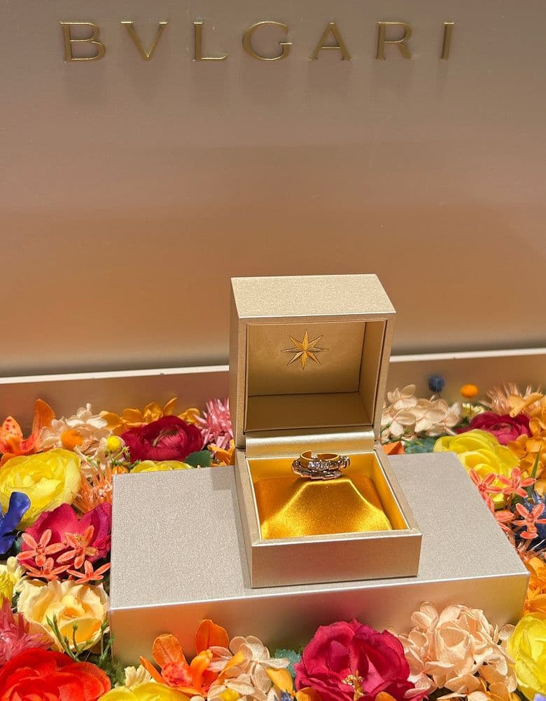 불가리 세르펜티 데미 파베 로즈 골드 링